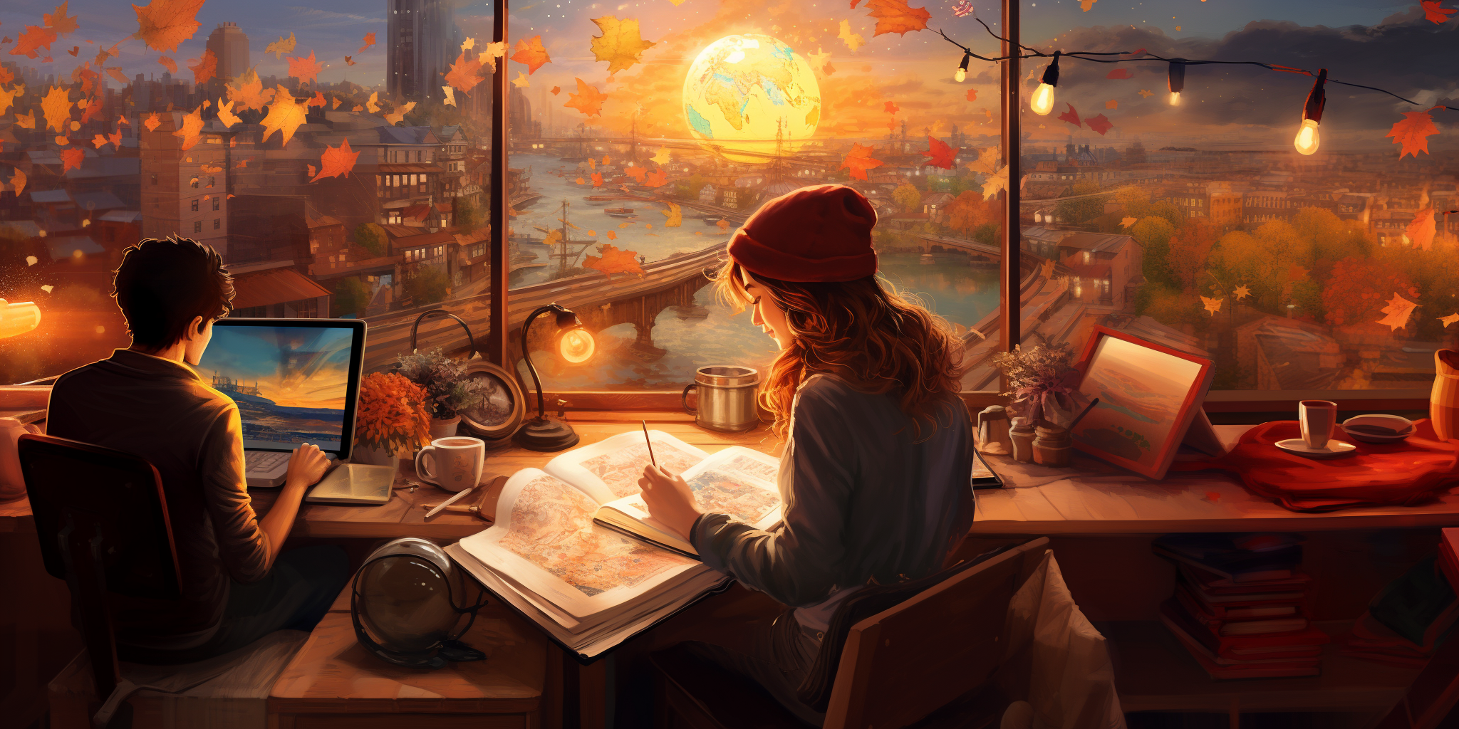 Two people sitting by a window